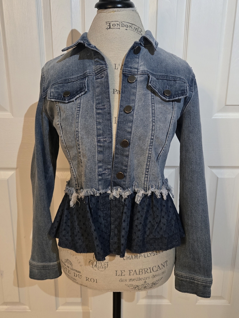 Knox Rose Jacket Women’s S Blue Button Front Ruffle Lace Pockets